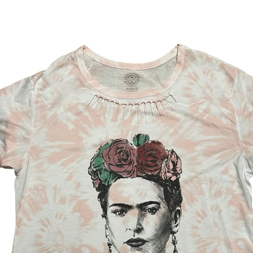 Frida Kahlo Tie Dye T-Shirt XL 15-17 Pink Graphic Boho Floral Art Tee Casual Top - Picture 9 of 11